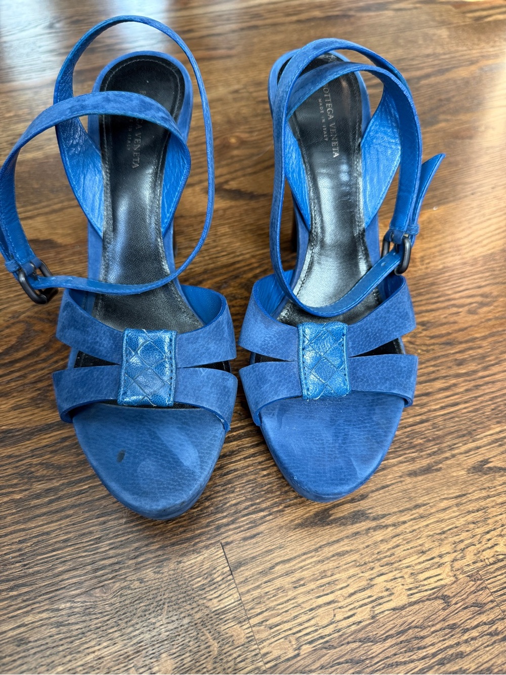 Bottega Veneta blue suede platform sandals